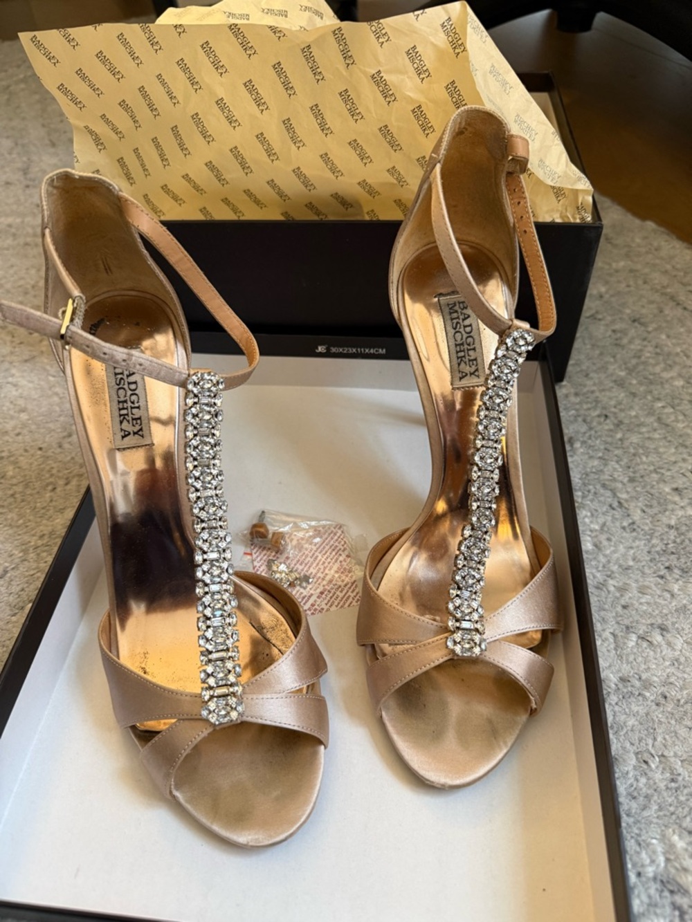 Badgley Mischka Champagne Rhinestone T-Strap Heels - Picture 4 of 5